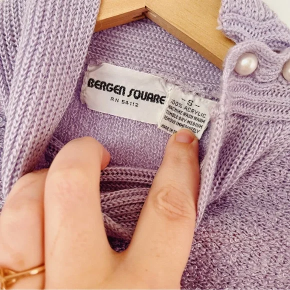 Vintage Lavender Button Neck Puffed Shoulder Long Sleeved Turtle Neck Sweater XS - Picture 5 of 7